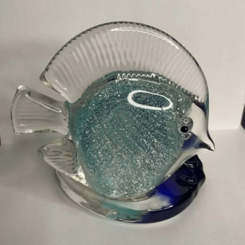 VTG‎ PartyLite Art Glass Sparkly Tropical Fish Tea Light Candle Holder 4